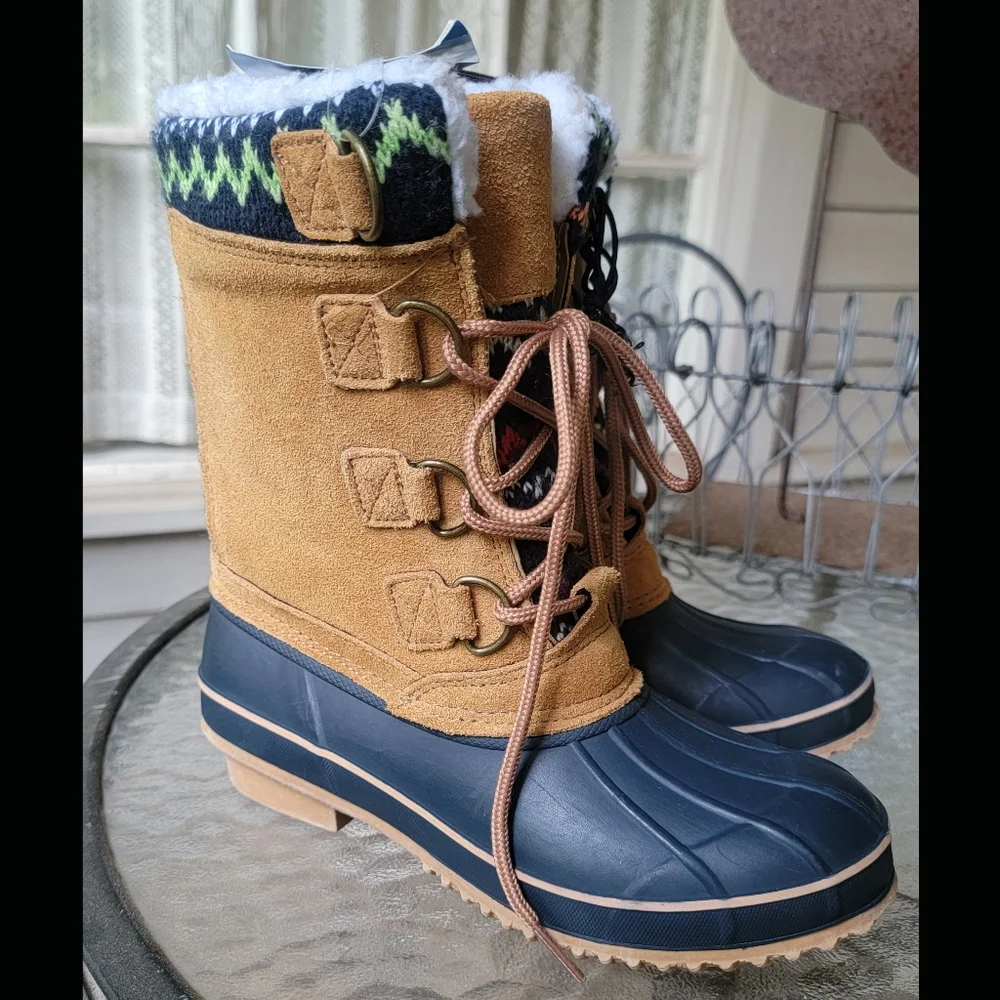 KHOMBU Vail fairisle trim Faux Fur Lined Snow Skiing Winter Duck Boots nwt 6